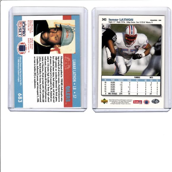 Lamar Lathon Rookie Card & 1995 Topps Upper Deck Card Houston Oilers TX All Star - Picture 2 of 2